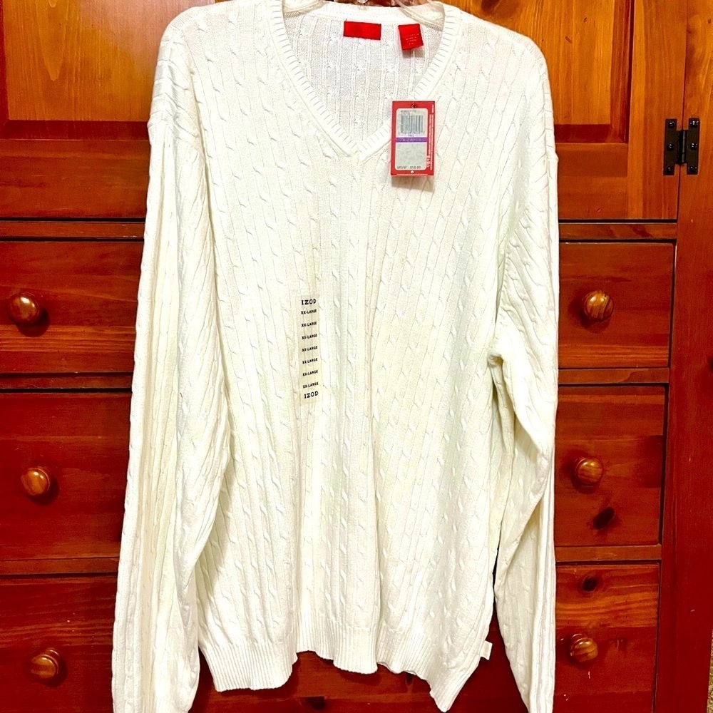 NWT IZOD White Cable Knit Sweater - 2XL - Picture 2 of 7